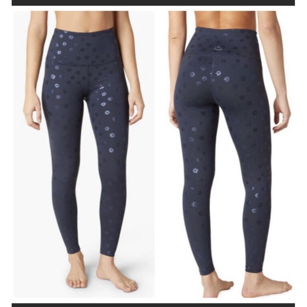 Beyond Yoga Brand Small leggings Yoga Shiny Blue Daisy High  Waisted Reflective